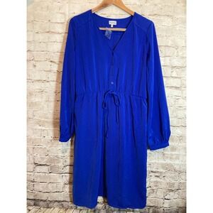 Brigitte Bailey Midi Dress Women XL Cobalt Blue Button Front Popover Long Sleeve